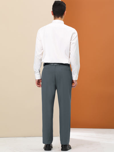Men's Dress Pants Solid Color Straight Fit Pleated Formal Business Trousers