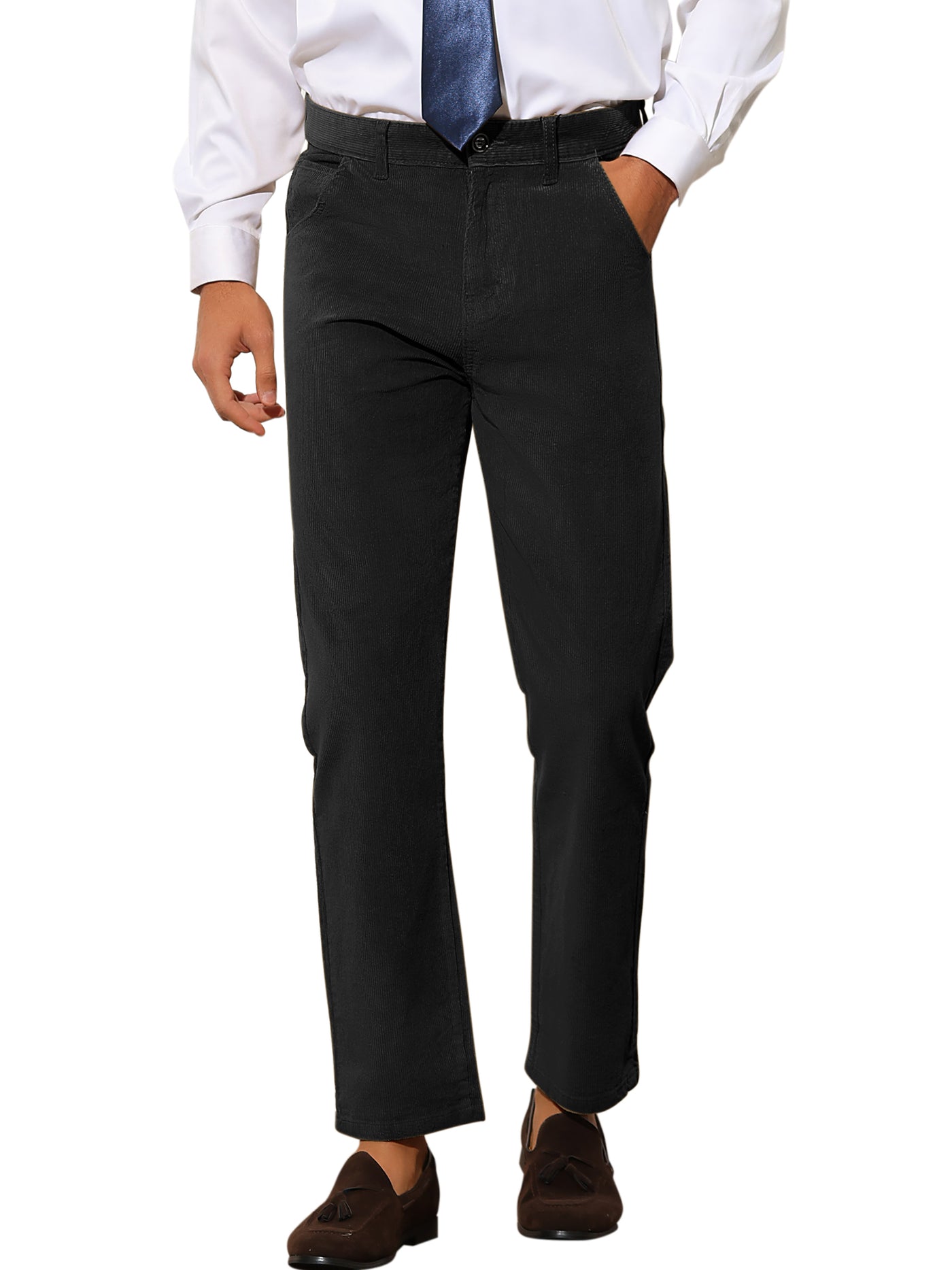 Bublédon Corduroy Dress Pants for Men's Straight Fit Flat Front Work Office Trousers