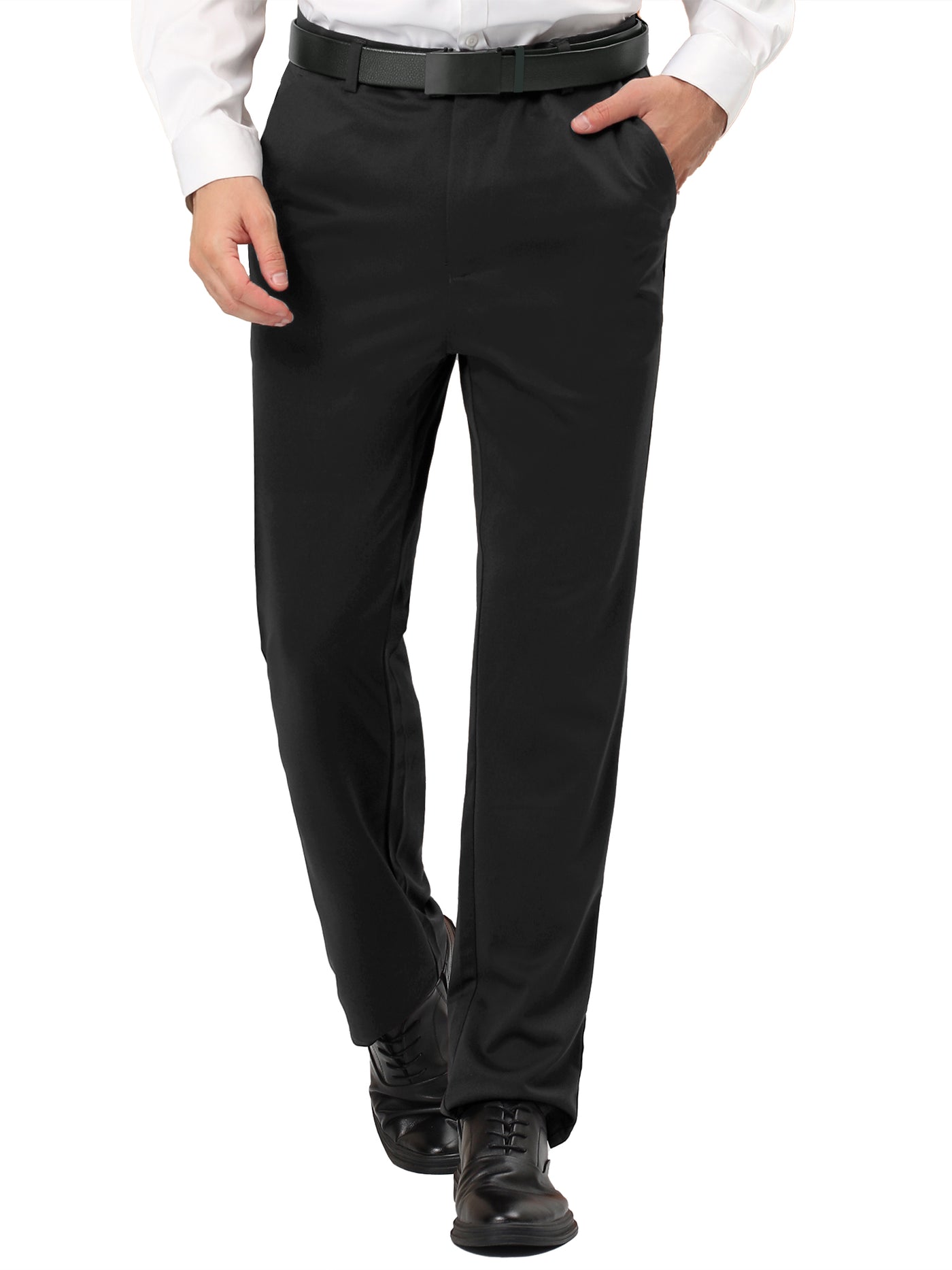 Bublédon Men's Business Flat Front Straight Fit Solid Color Stretch Dress Trouser