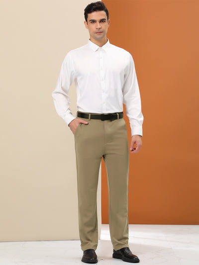 Men's Business Flat Front Straight Fit Solid Color Stretch Dress Trouser