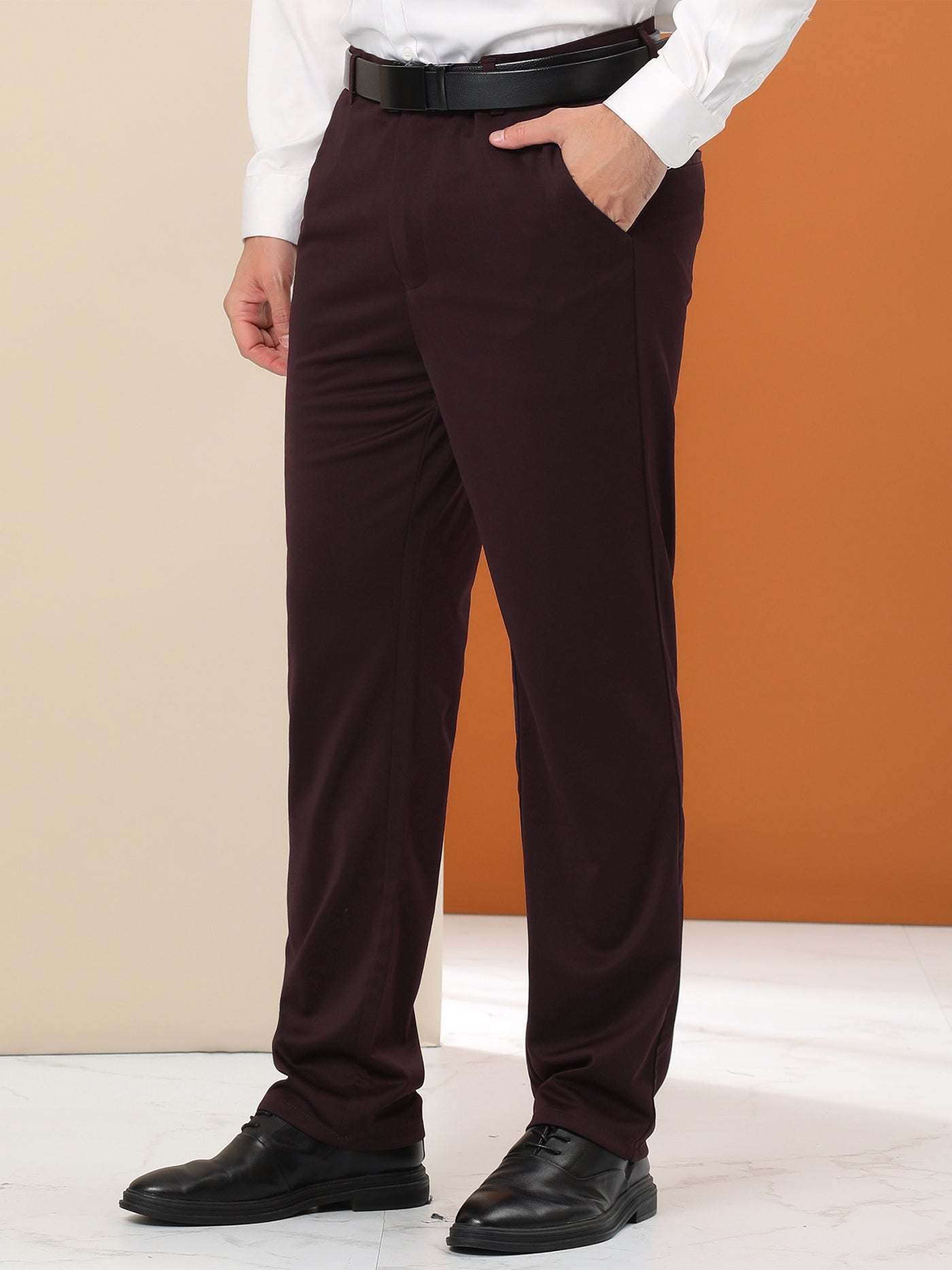 Bublédon Men's Business Flat Front Straight Fit Solid Color Stretch Dress Trouser