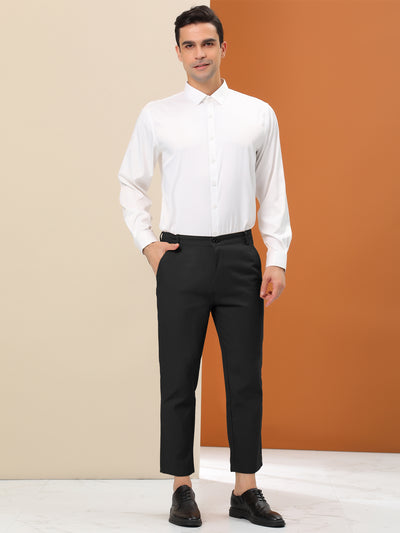 Men's Dress Pants Casual Slim Fit Flat Front Cropped Trousers