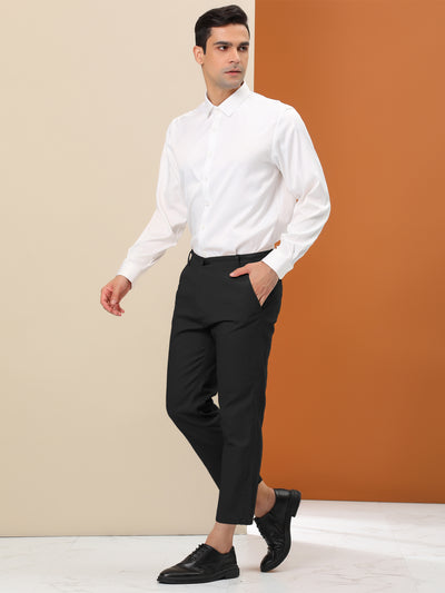 Men's Dress Pants Casual Slim Fit Flat Front Cropped Trousers