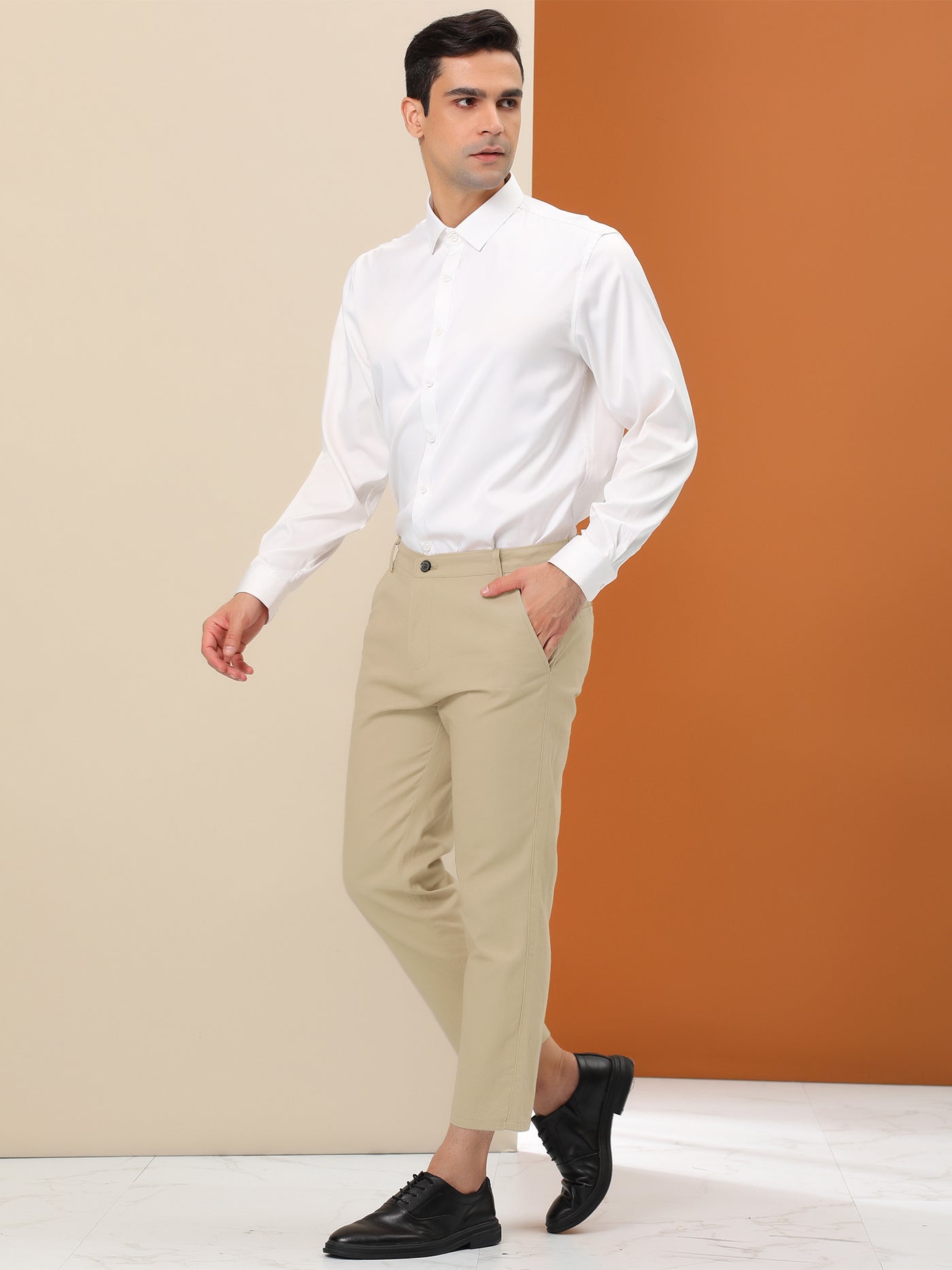 Bublédon Men's Dress Pants Casual Slim Fit Flat Front Cropped Trousers