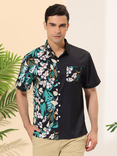 Floral Printed Patchwork Point Collar Hawaiian Shirt