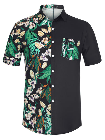 Floral Printed Patchwork Point Collar Hawaiian Shirt