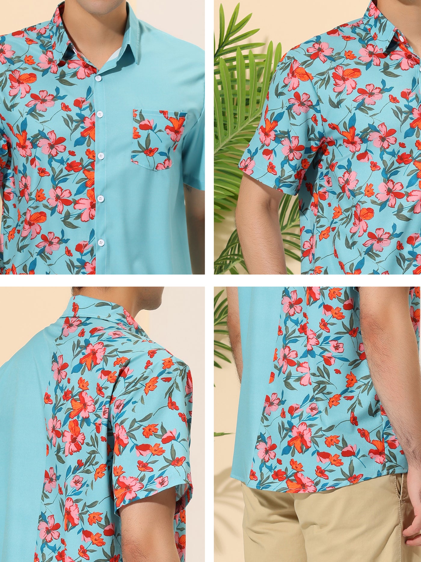 Bublédon Hawaiian Floral Patchwork Short Sleeves Button Summer Shirt
