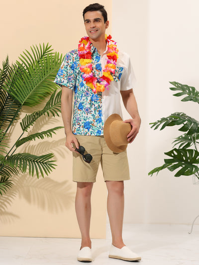 Hawaiian Floral Patchwork Short Sleeves Button Summer Shirt