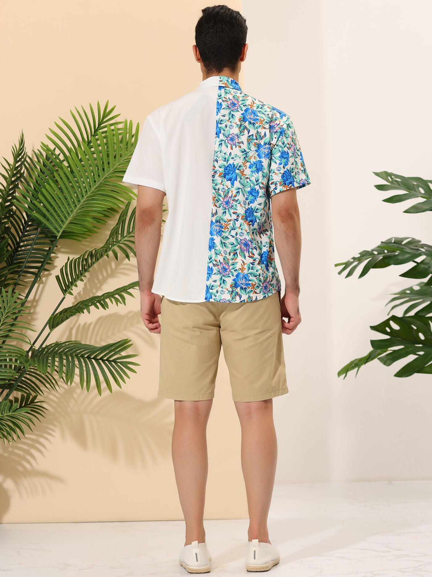 Bublédon Hawaiian Floral Patchwork Short Sleeves Button Summer Shirt