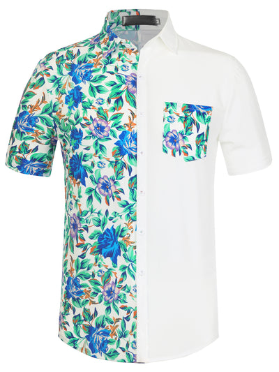 Hawaiian Floral Patchwork Short Sleeves Button Summer Shirt