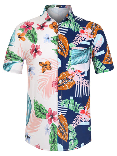 Flower Leaf Print Patchwork Summer Hawaiian Shirt
