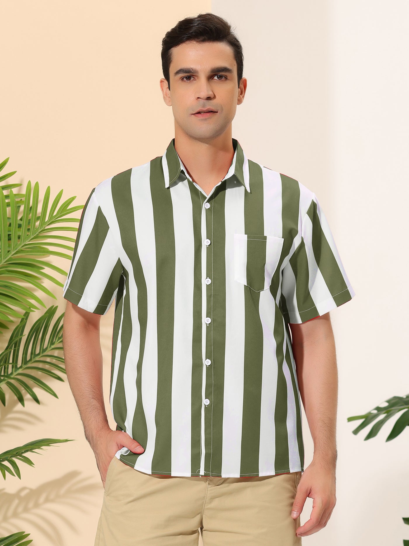 Bublédon Chic Vertical Striped Camp Collar Short Sleeve Shirts
