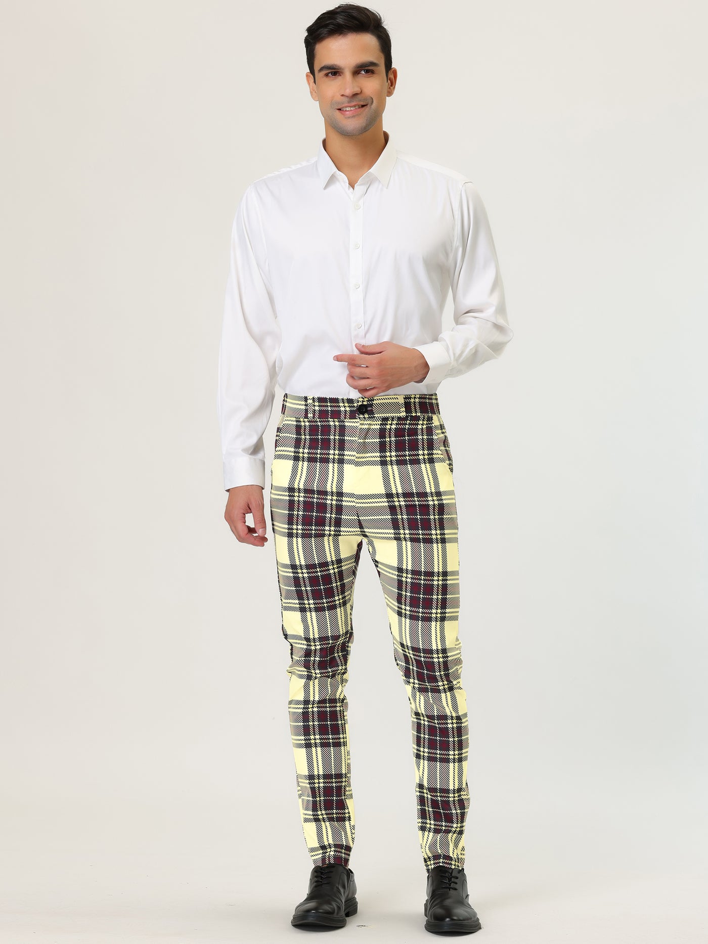 Bublédon Smart Casual Color Block Bottom Plaid Dress Pants