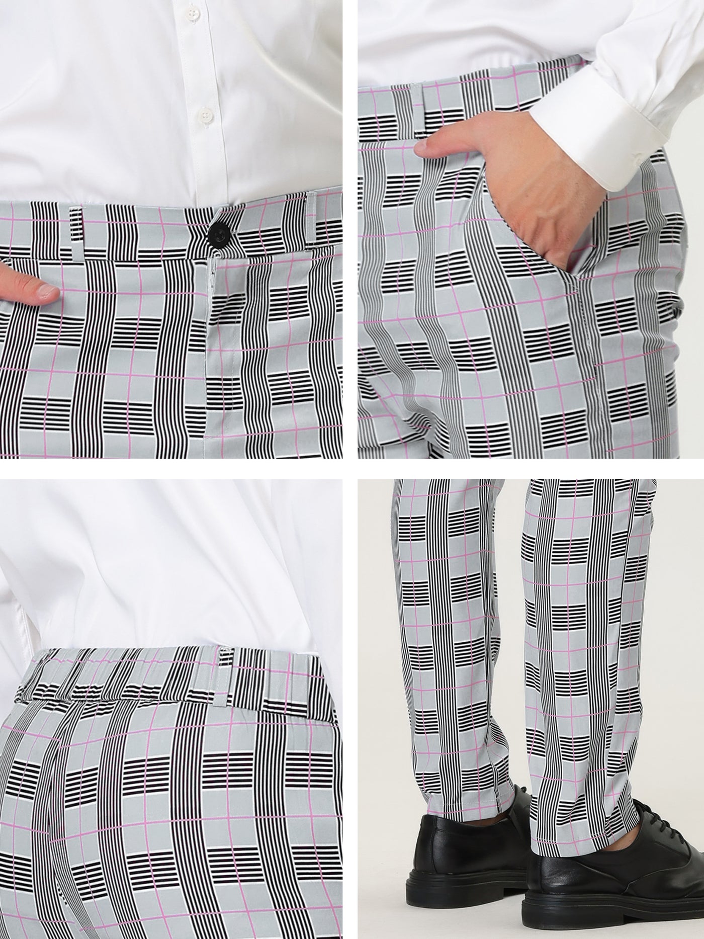 Bublédon Smart Casual Color Block Bottom Plaid Dress Pants