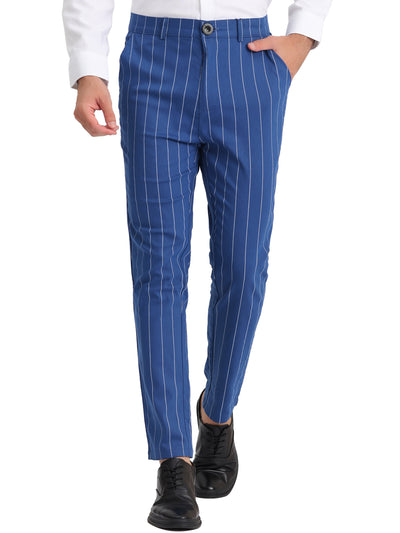 Men's Striped Dress Pants Classic Fit Flat Front Pencil Prom Trousers