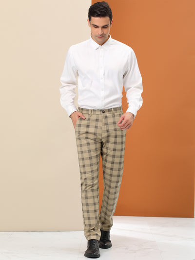 Men's Plaid Dress Pants Slim Fit Flat Front Checked Business Pencil Pants