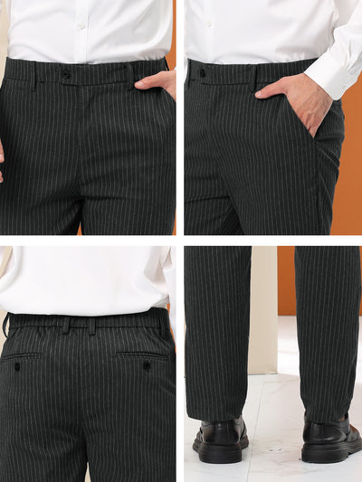 Men's Dress Striped Slim Fit Flat Front Office Wedding Cropped Pants