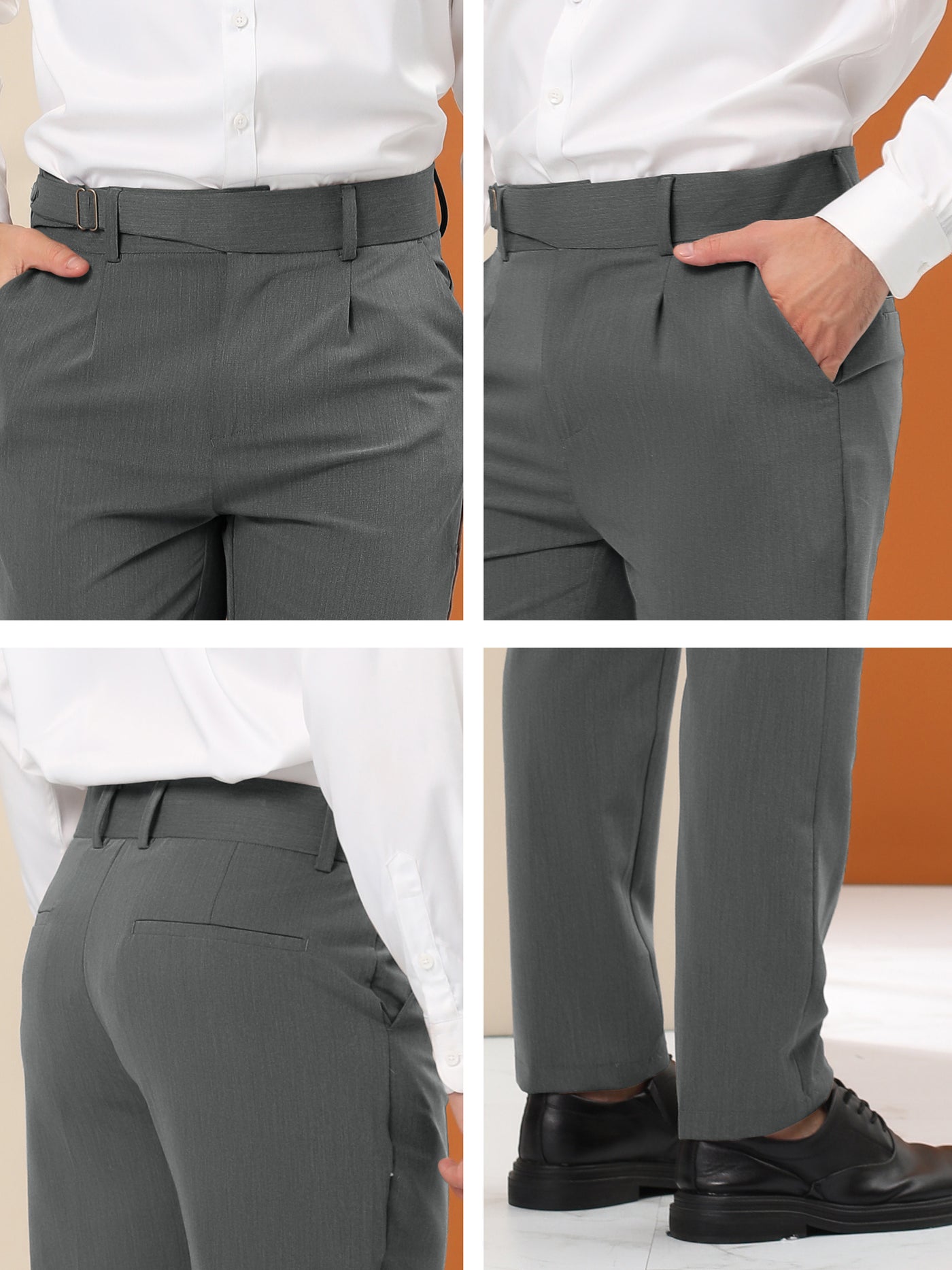 Bublédon Men's Business Chino Pants Solid Color Slim Fit Flat Front Trousers