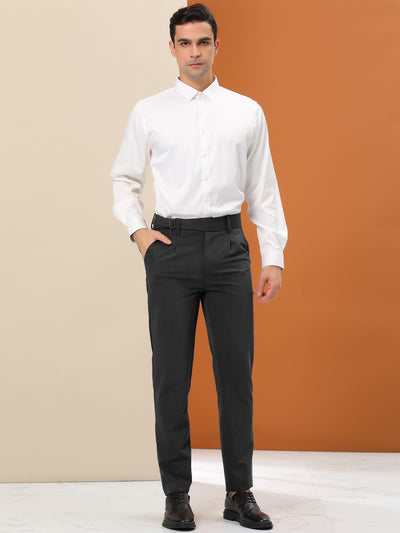 Men's Business Chino Pants Solid Color Slim Fit Flat Front Trousers