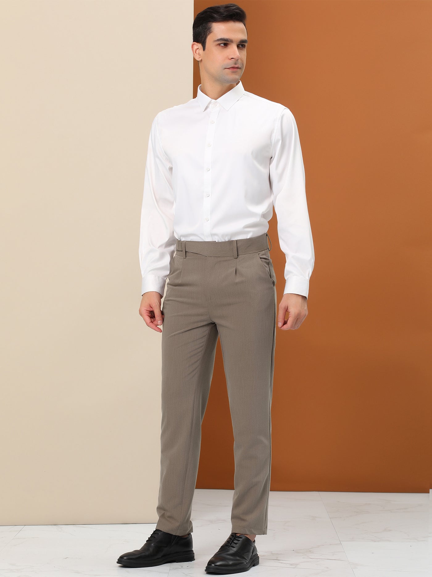 Bublédon Men's Business Chino Pants Solid Color Slim Fit Flat Front Trousers