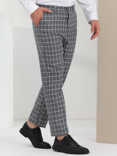 Men's Plaid Relax Fit Flat Front Checked Office Work Dress Pants
