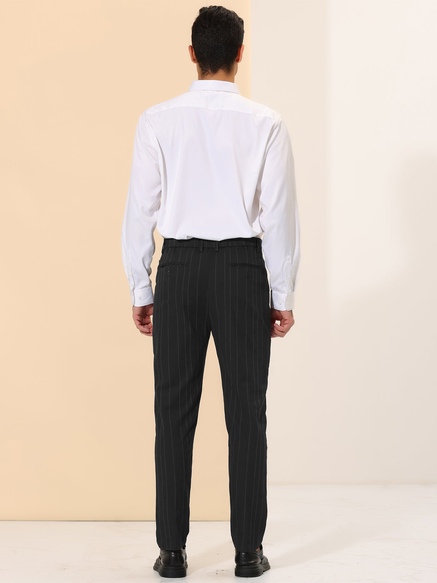 Bublédon Men's Cropped Slim Fit Flat Front Prom Business Striped Dress Pants