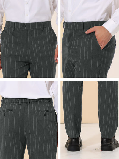 Men's Cropped Slim Fit Flat Front Prom Business Striped Dress Pants