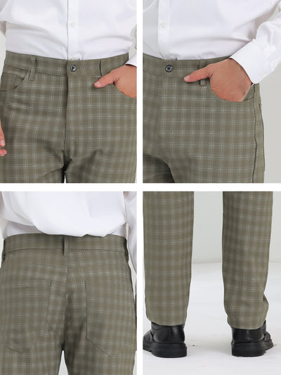 Men's Plaid Slim Fit Flat Front Checked Pattern Dress Pants