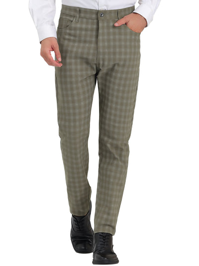Men's Plaid Slim Fit Flat Front Checked Pattern Dress Pants