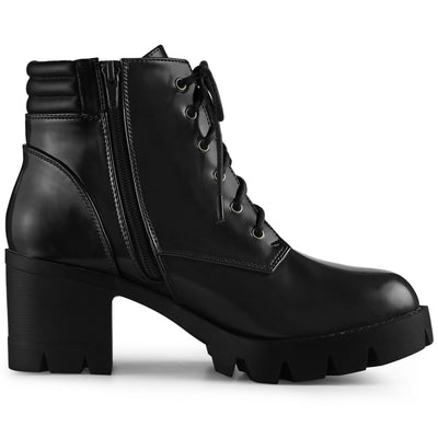 Perphy Women's Lace Up Platform Chunky Heel Combat Boots