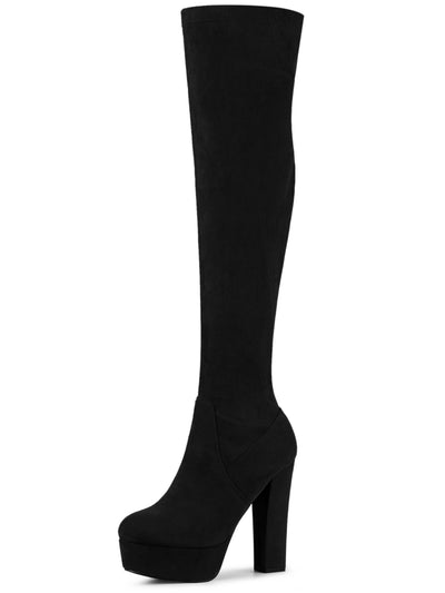 Perphy Women's Platform Block Heel Over the Knee Thigh High Boots