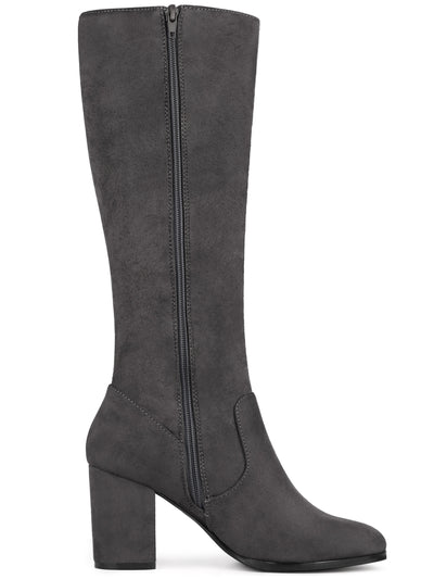 Perphy Women's Round Toe Chunky Heels Knee High Boots
