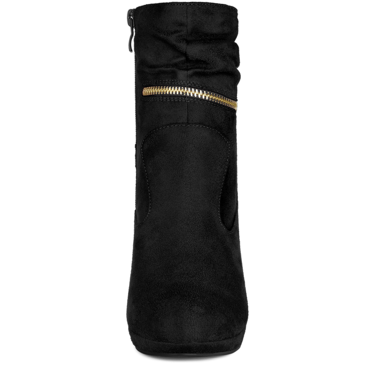 Bublédon Women's Ankle Zip Decor Platform Mid Calf Block Heels Boots