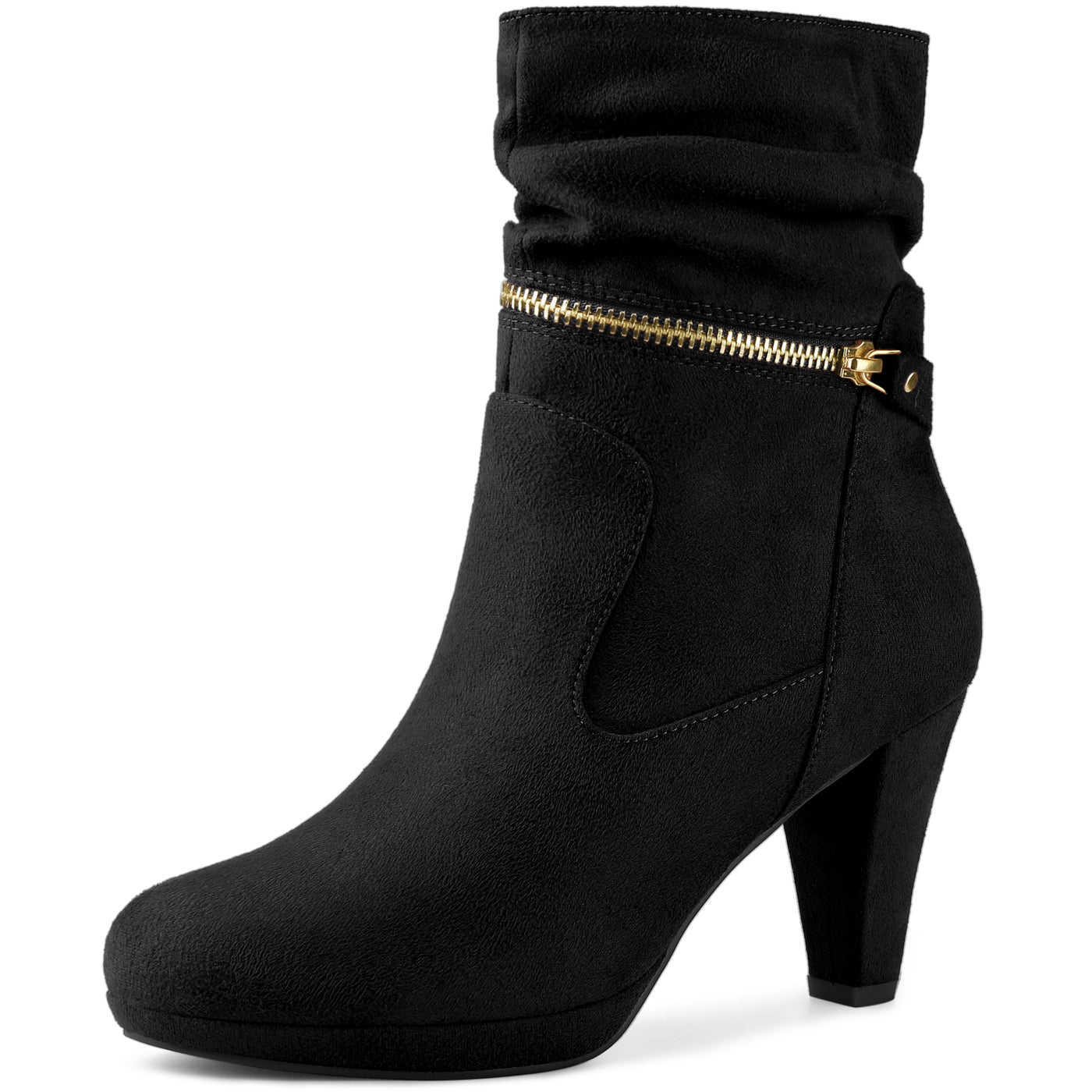 Bublédon Perphy Women's Ankle Zip Decor Platform Mid Calf Block Heels Boots