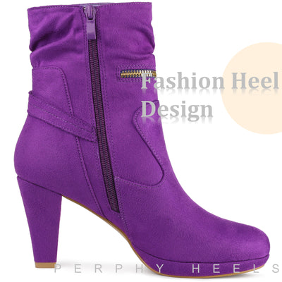 Perphy Women's Ankle Zip Decor Platform Mid Calf Block Heels Boots