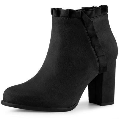 Perphy Women's Ruffle Block High Heels Ankle Boots