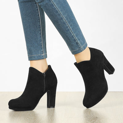 Women's Round Toe Platform Chunky Ankle Heels Boots