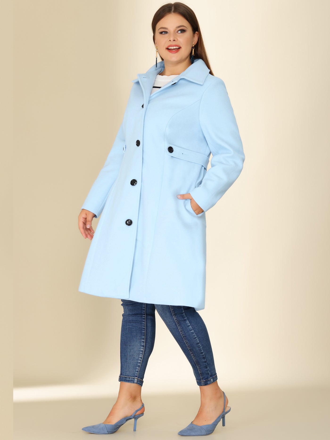 Bublédon Polyester H Line Winter Single Breasted Coat Jacket