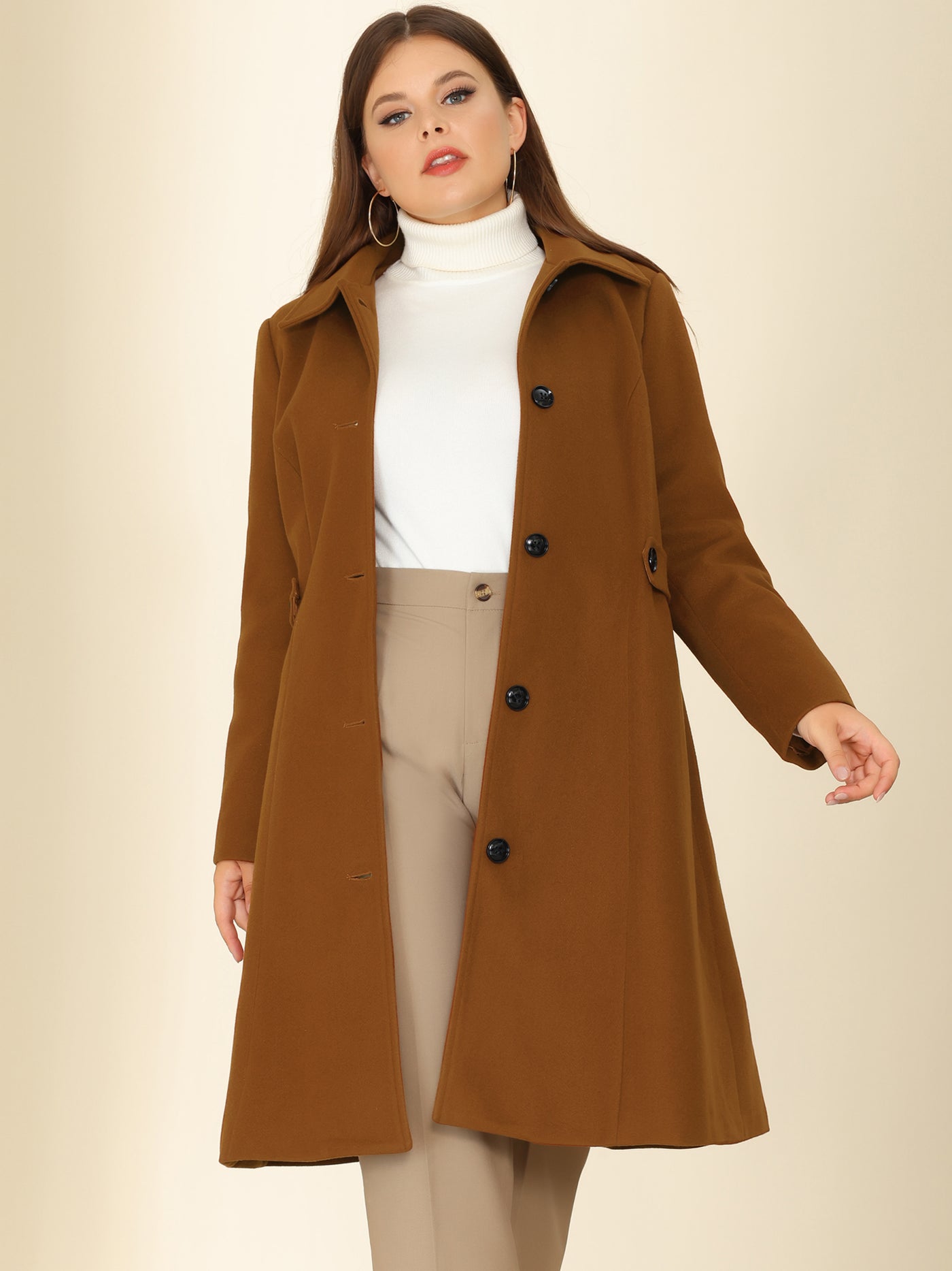 Bublédon Polyester H Line Winter Single Breasted Coat Jacket