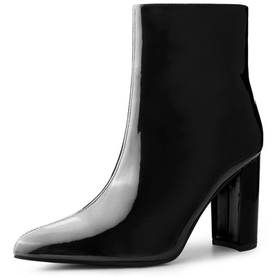 Perphy Women's Pointed Toe Side Zip Chunky Heel Ankle Boots