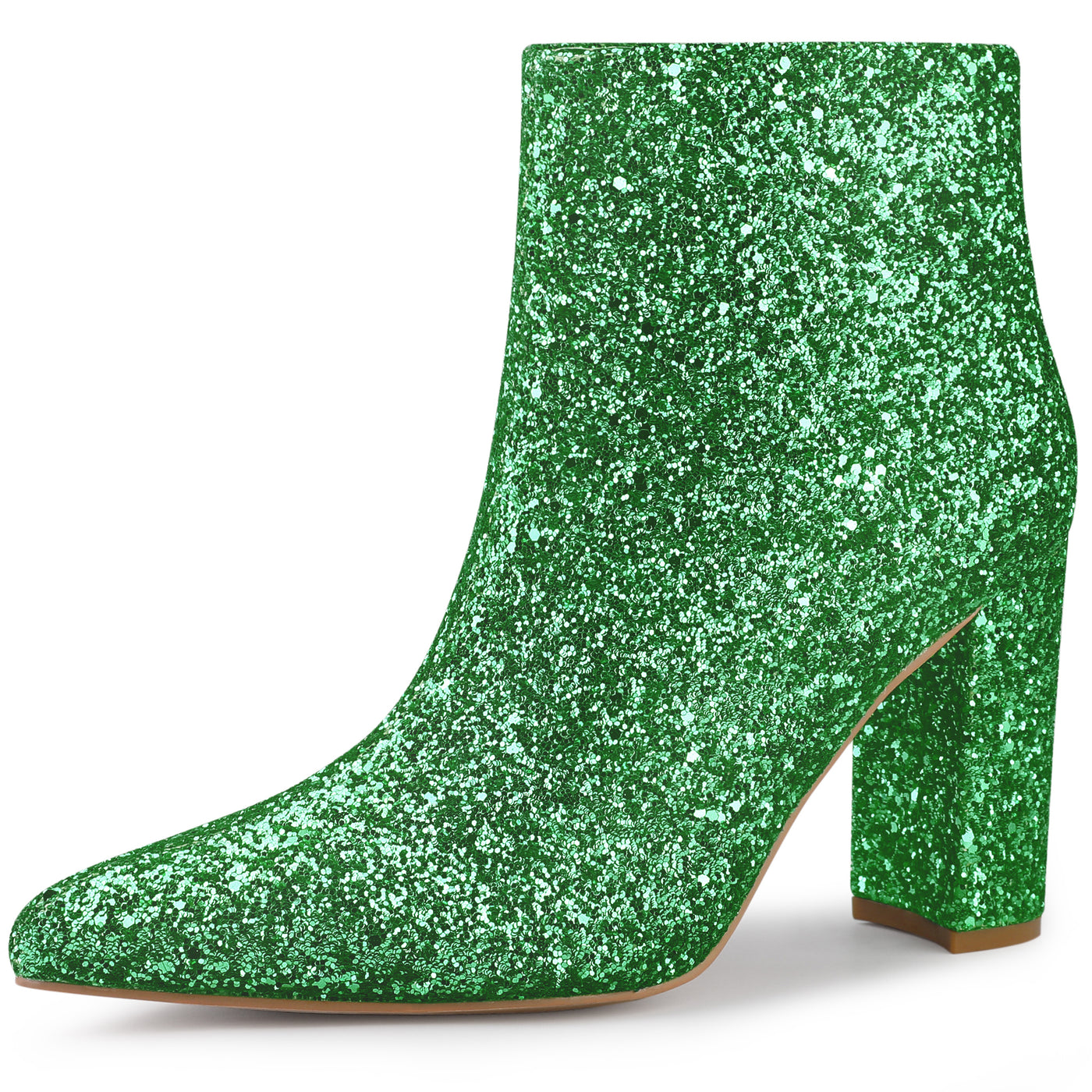 Bublédon Perphy Christmas Colors Women's Glitter Pointed Toe Chunky Heel Sparkly Booties Ankle Boots