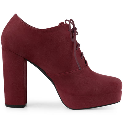 Women's Platform Chunky Heel Lace Up Ankle Booties