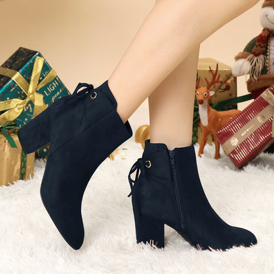 Women's Round Toe Chunky Heels Ankle Booties