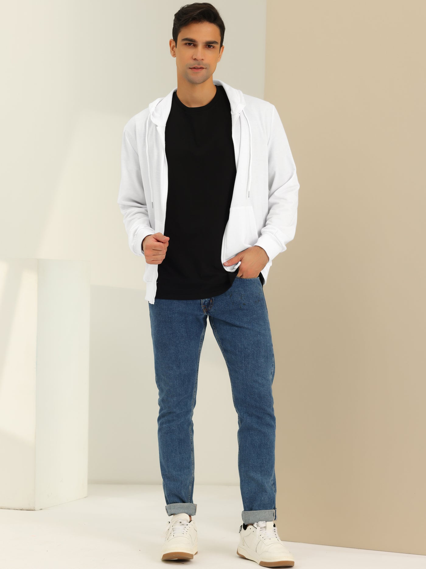 Bublédon Men's Hoodies Solid Color Zip Up Long Sleeves Knit Sweatshirt Jackets with Hood