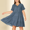 Loose V Neck Short Sleeve Tiered Plus Size Dress