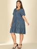 Loose V Neck Short Sleeve Tiered Plus Size Dress