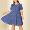 Loose V Neck Short Sleeve Tiered Plus Size Dress