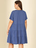 Loose V Neck Short Sleeve Tiered Plus Size Dress
