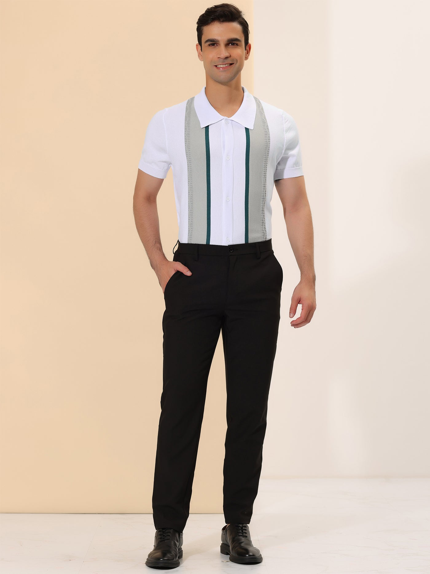 Bublédon Stripe Polo Short Sleeves Color Block Stretch Knitting Shirt