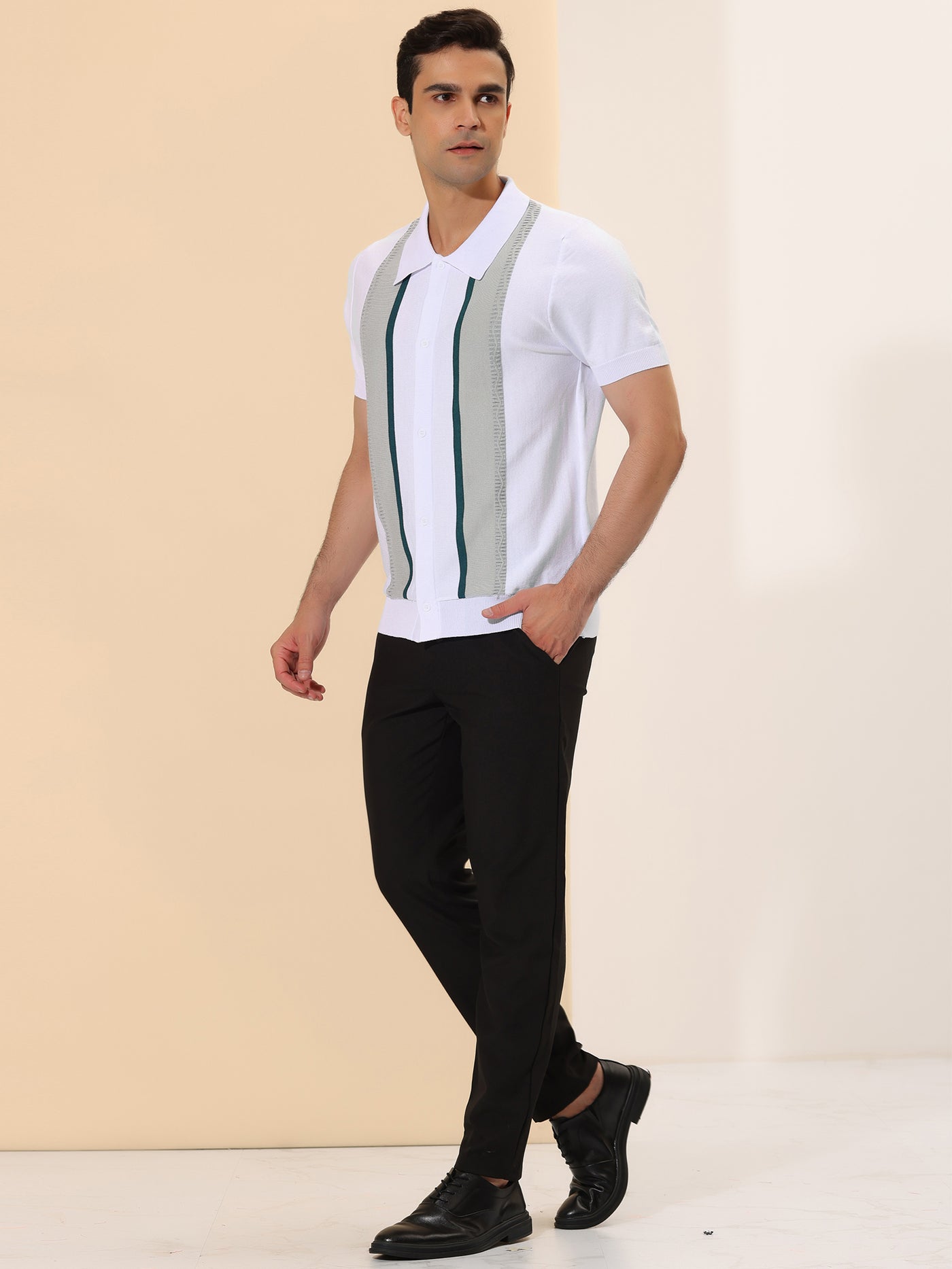 Bublédon Stripe Polo Short Sleeves Color Block Stretch Knitting Shirt